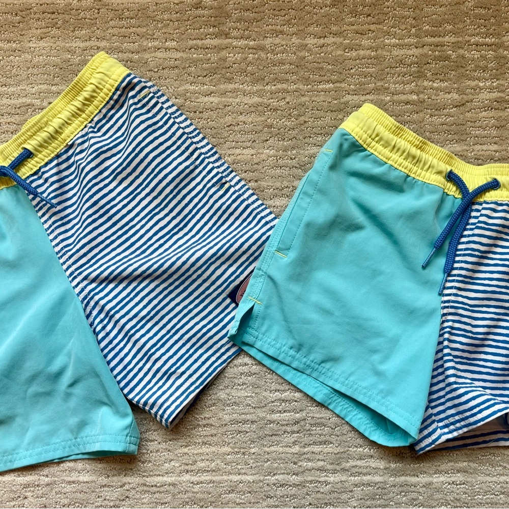 Vineyard Vines Boys Aqua & Yellow Striped Swim Shorts (2 pair)